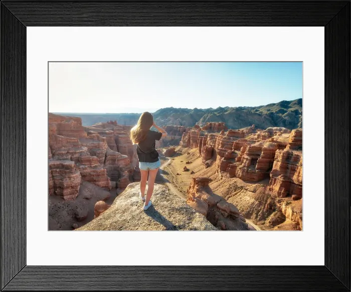 Framed Print : Girl Watching over Charyn Canyon in South East Kazakhstan taken in August 2018 taken in hdr Framed Print : Girl Watching over Charyn Canyon in South East Kazakhstan taken in August 2018 taken in hdr