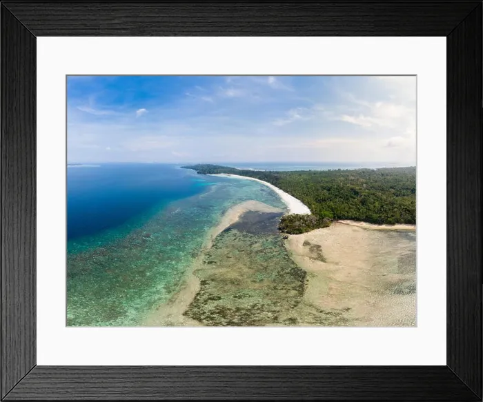 Framed Print : Aerial view tropical beach island reef caribbean sea Framed Print : Aerial view tropical beach island reef caribbean sea