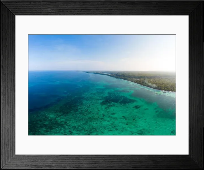 Framed Print : Aerial view tropical beach island reef caribbean sea Framed Print : Aerial view tropical beach island reef caribbean sea