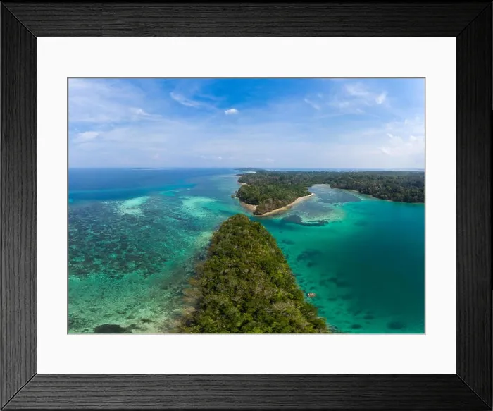 Framed Print : Aerial view tropical beach island reef caribbean sea Framed Print : Aerial view tropical beach island reef caribbean sea