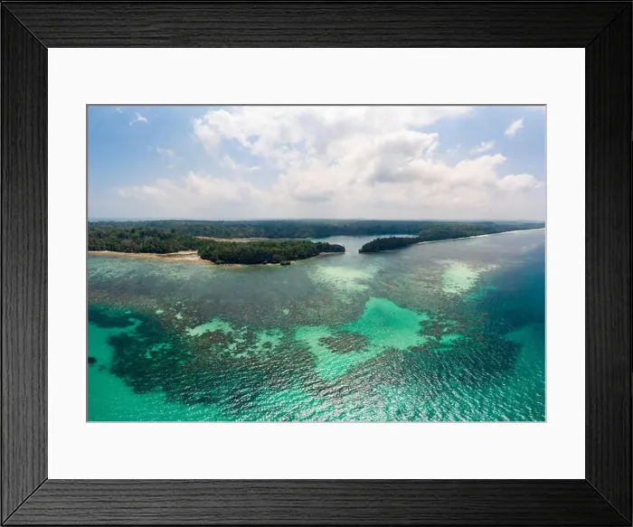 Framed Print : Aerial view tropical island reef