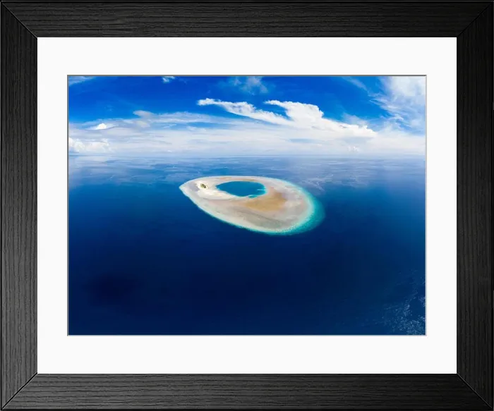 Framed Print : Aerial idyllic atoll, scenic travel destination Maldives Polinesia Framed Print : Aerial idyllic atoll, scenic travel destination Maldives Polinesia