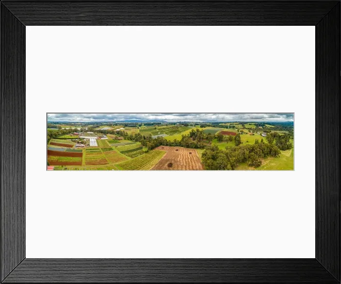 Framed Print : Wide aerial panorama of fields, meadows, and pastures - beautiful rolling landscape