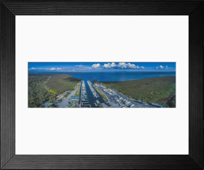 Framed Print : Wide panorama of Yaringa Boat Harbour and ocean coastline on summer day Framed Print : Wide panorama of Yaringa Boat Harbour and ocean coastline on summer day