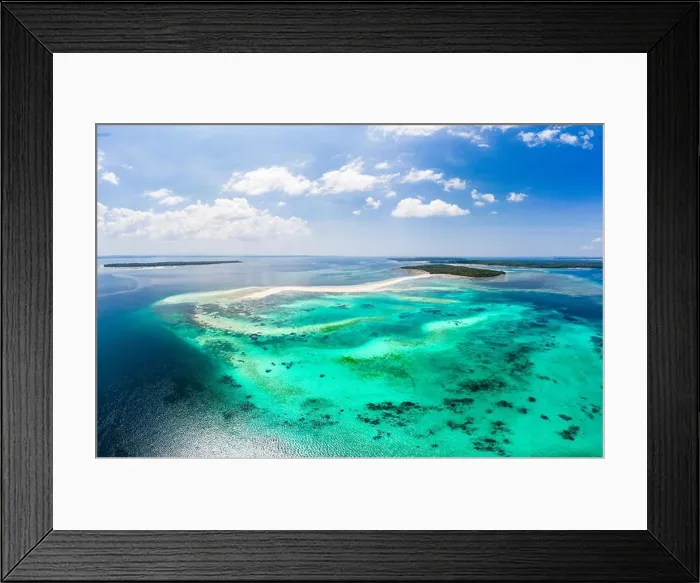 Framed Print : Aerial view tropical beach island reef caribbean sea
