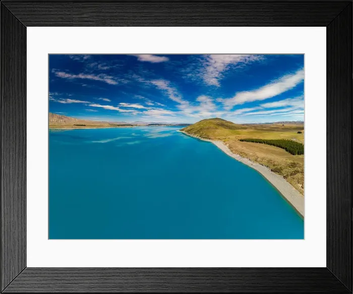 Framed Print : Aerial drone shots of beautiful Lake Tekapo with reflection of sky and mountains, New Zealand Framed Print : Aerial drone shots of beautiful Lake Tekapo with reflection of sky and mountains, New Zealand