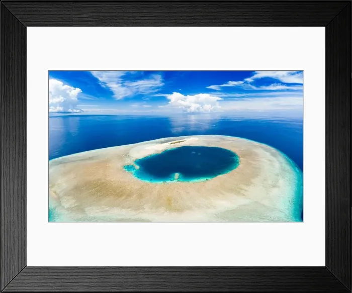 Framed Print : Aerial idyllic atoll, scenic travel destination Maldives Polinesia Framed Print : Aerial idyllic atoll, scenic travel destination Maldives Polinesia