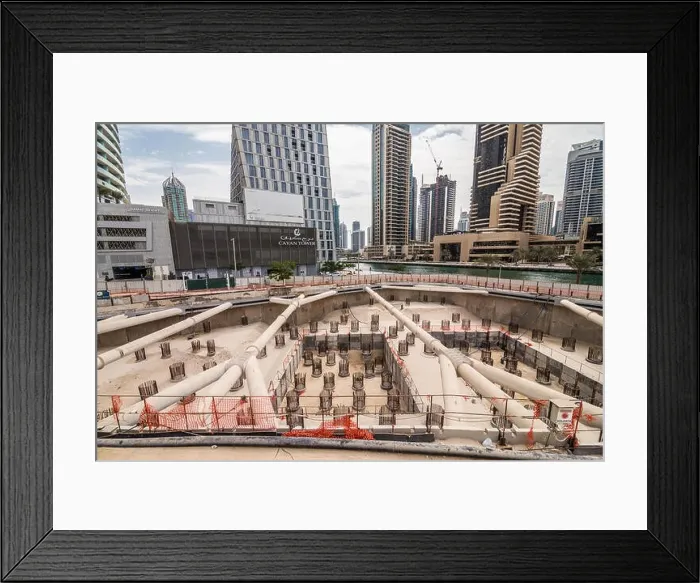 Framed Print : Dubai, United Arab Emirates - October, 2018: Construction of new skycraper in Dubai Framed Print : Dubai, United Arab Emirates - October, 2018: Construction of new skycraper in Dubai