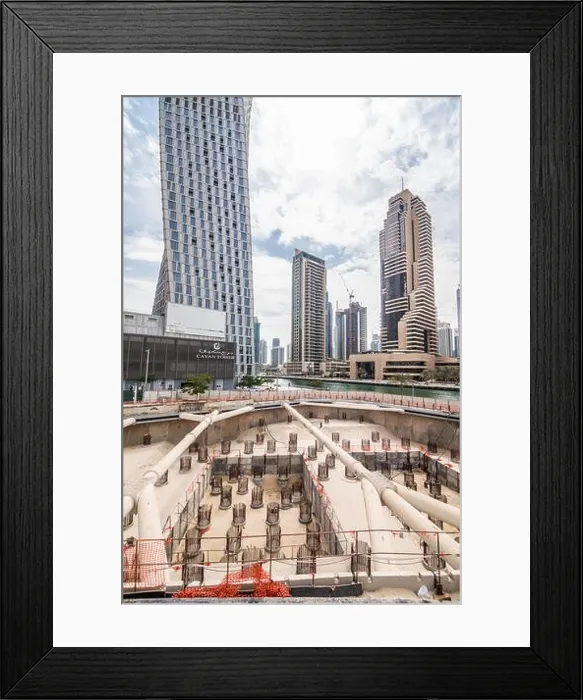 Framed Print : Dubai, United Arab Emirates - October, 2018: Construction of new skycraper in Dubai Framed Print : Dubai, United Arab Emirates - October, 2018: Construction of new skycraper in Dubai
