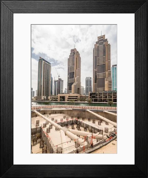 Framed Print : Dubai, United Arab Emirates - October, 2018: Construction of new skycraper in Dubai Framed Print : Dubai, United Arab Emirates - October, 2018: Construction of new skycraper in Dubai
