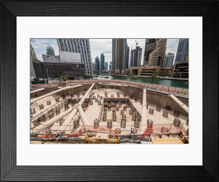 Framed Print : Dubai, United Arab Emirates - October, 2018: Construction of new skycraper in Dubai Framed Print : Dubai, United Arab Emirates - October, 2018: Construction of new skycraper in Dubai