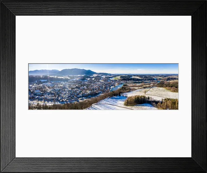 Framed Print : aerial famous old town of bad toelz kalvarienberg winter panoramic drone shot alps - bavaria - germany Framed Print : aerial famous old town of bad toelz kalvarienberg winter panoramic drone shot alps - bavaria - germany