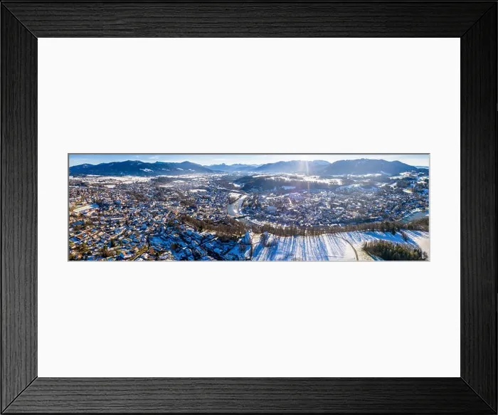 Framed Print : aerial famous old town of bad toelz kalvarienberg winter panoramic drone shot alps - bavaria - germany Framed Print : aerial famous old town of bad toelz kalvarienberg winter panoramic drone shot alps - bavaria - germany