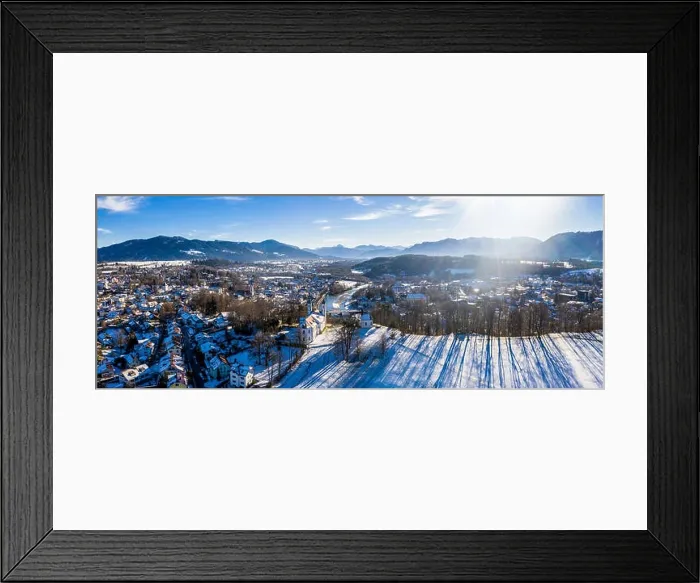 Framed Print : aerial famous old town of bad toelz kalvarienberg winter panoramic drone shot alps - bavaria - germany Framed Print : aerial famous old town of bad toelz kalvarienberg winter panoramic drone shot alps - bavaria - germany