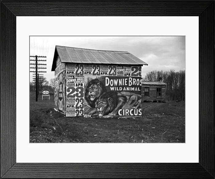 Framed Print : Posters covering a building near Lynchburg to advertise a Downie Bros Framed Print : Posters covering a building near Lynchburg to advertise a Downie Bros