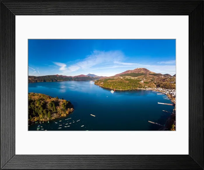 Framed Print : Mount Fuji and Lake Ashi.The shooting location is Lake Ashi, Kanagawa Prefecture Japan.View from drone.-aerial photo Framed Print : Mount Fuji and Lake Ashi.The shooting location is Lake Ashi, Kanagawa Prefecture Japan.View from drone.-aerial photo