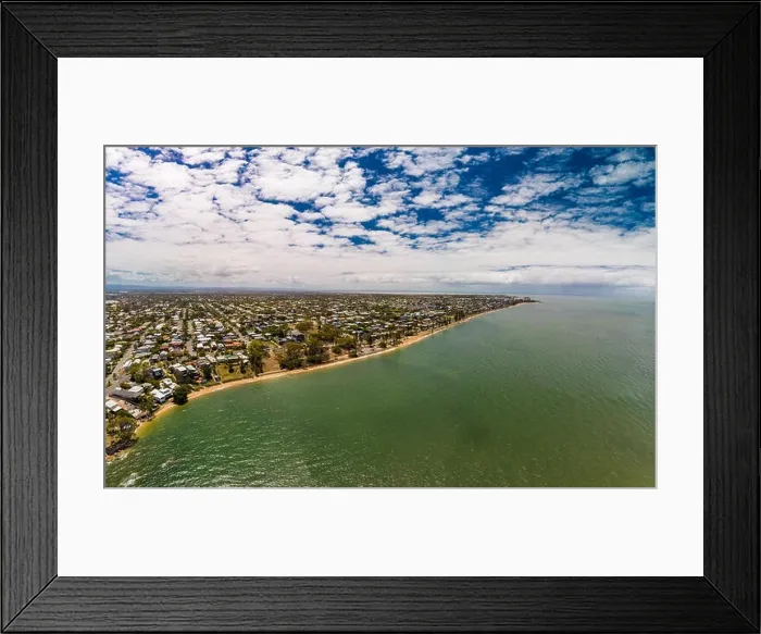 Framed Print : Aerial drone view of Suttons Beach, Redcliffe, Queensland, Australia Framed Print : Aerial drone view of Suttons Beach, Redcliffe, Queensland, Australia