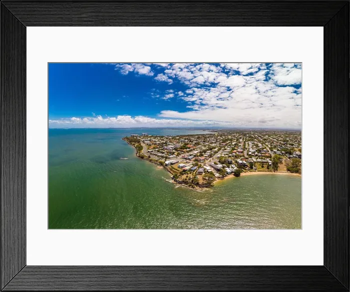 Framed Print : Aerial drone view of Suttons Beach, Redcliffe, Queensland, Australia Framed Print : Aerial drone view of Suttons Beach, Redcliffe, Queensland, Australia