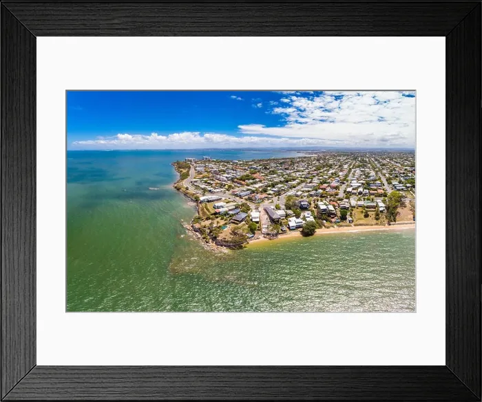 Framed Print : Aerial drone view of Suttons Beach, Redcliffe, Queensland, Australia Framed Print : Aerial drone view of Suttons Beach, Redcliffe, Queensland, Australia