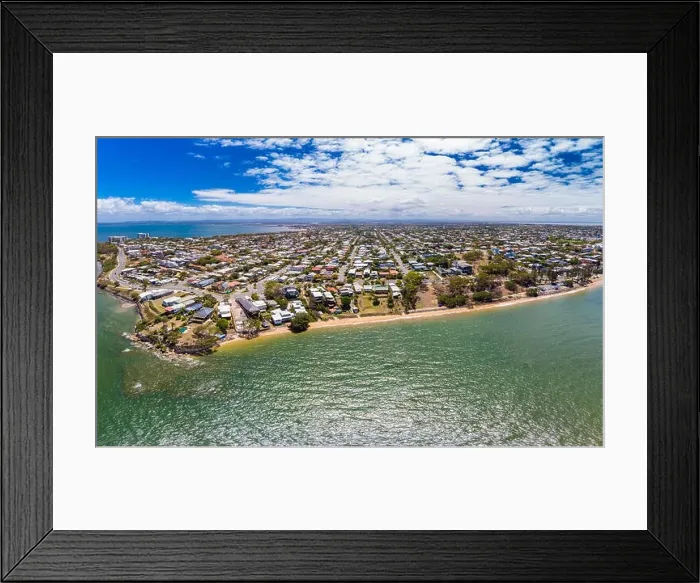 Framed Print : Aerial drone view of Suttons Beach, Redcliffe, Queensland, Australia Framed Print : Aerial drone view of Suttons Beach, Redcliffe, Queensland, Australia