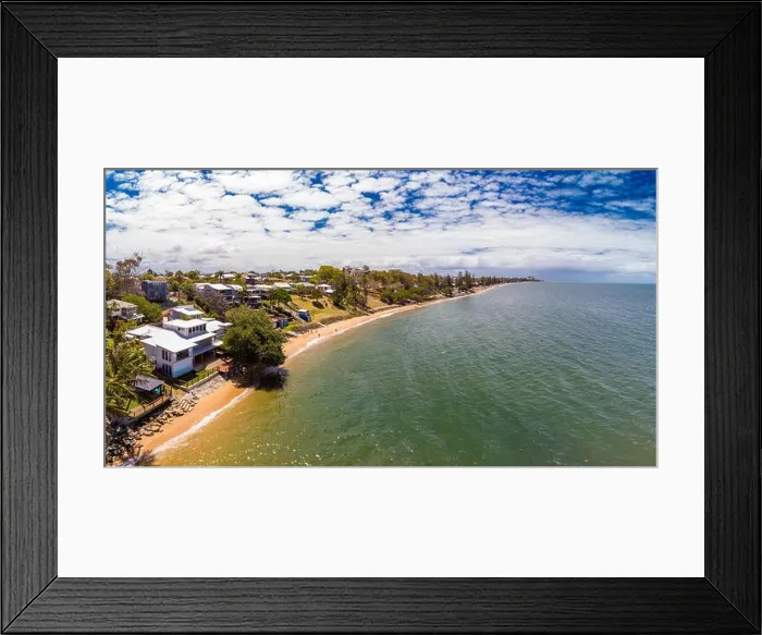 Framed Print : Aerial drone view of Suttons Beach, Redcliffe, Queensland, Australia Framed Print : Aerial drone view of Suttons Beach, Redcliffe, Queensland, Australia