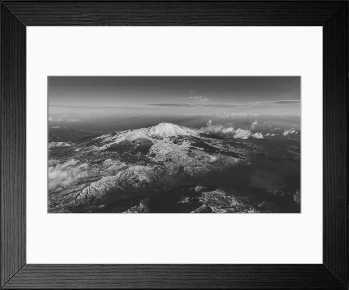 Framed Print : Mount Etna drone view snow covered