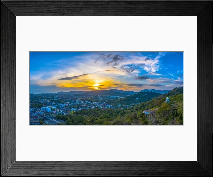 Framed Print : aerial view during sunset at Khao Rang the landmark viewpoint of Phuket place in the central of Phuket town Framed Print : aerial view during sunset at Khao Rang the landmark viewpoint of Phuket place in the central of Phuket town