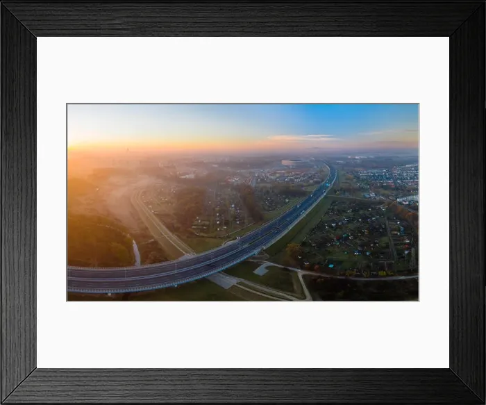 Framed Print : Cityscape with highway and stadion in Wroclaw during sunrise Framed Print : Cityscape with highway and stadion in Wroclaw during sunrise
