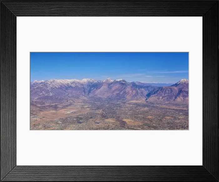 Framed Print : Aerial view of Wasatch Front Rocky Mountain landscapes on flight over Colorado and Utah during winter Framed Print : Aerial view of Wasatch Front Rocky Mountain landscapes on flight over Colorado and Utah during winter