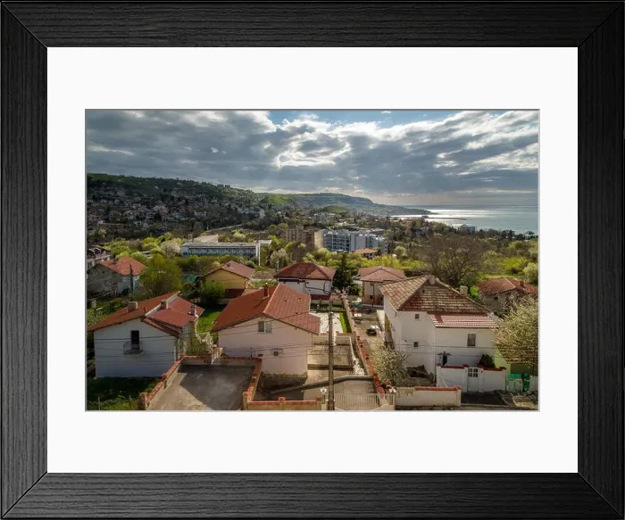 Framed Print : Overlooking balkan resort city - Balchik in Bulgaria. Holiday tourist location by the Black sea Framed Print : Overlooking balkan resort city - Balchik in Bulgaria. Holiday tourist location by the Black sea