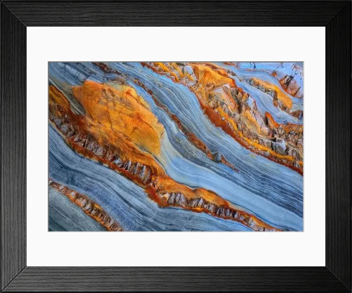 Framed Print : Texture patterns and colors on a cliff of a beach in Asturias