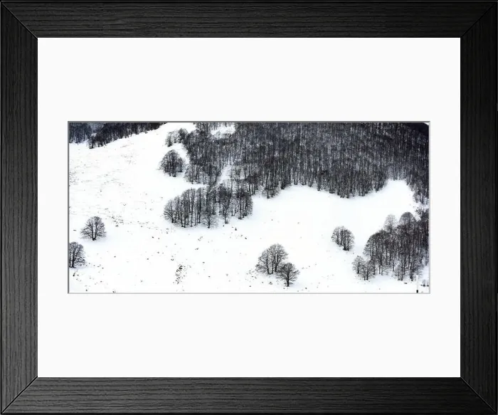Framed Print : Aerial view of a beautiful Italian snowy forest Framed Print : Aerial view of a beautiful Italian snowy forest