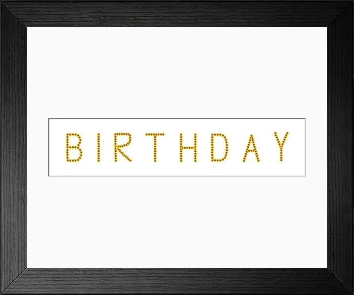 Framed Print : Fine art still life color image of the word birthday constructed from floral / flower letter made of sunflower blossom