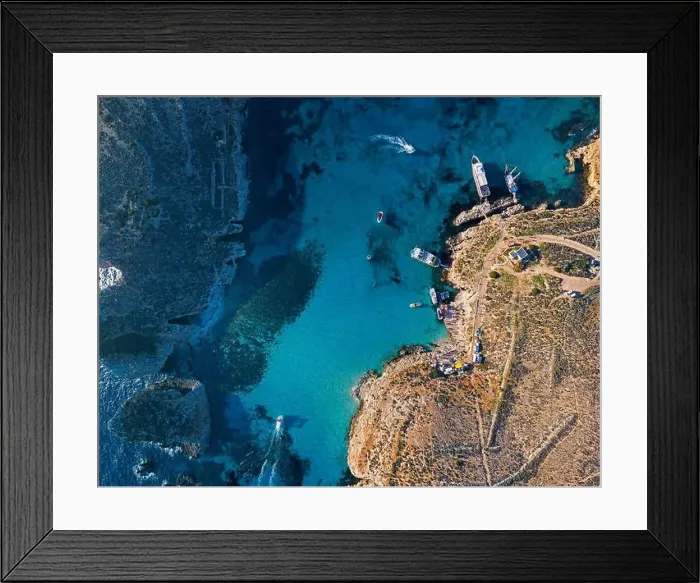 Framed Print : Aerial landscape of the Blue Lagoon in Malta Framed Print : Aerial landscape of the Blue Lagoon in Malta