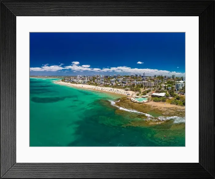 Framed Print : Aerial drone panoramic image of ocean waves on a busy Kings beach, Caloundra, Queensland, Australia Framed Print : Aerial drone panoramic image of ocean waves on a busy Kings beach, Caloundra, Queensland, Australia