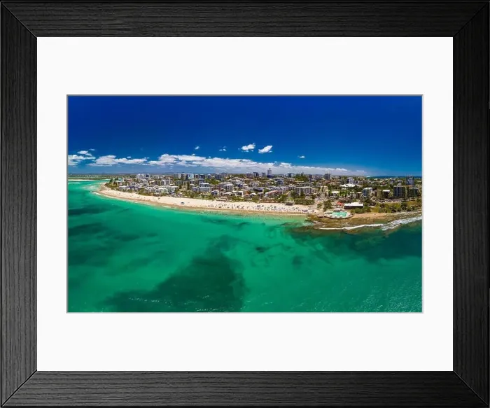 Framed Print : Aerial drone panoramic image of ocean waves on a busy Kings beach, Caloundra, Queensland, Australia Framed Print : Aerial drone panoramic image of ocean waves on a busy Kings beach, Caloundra, Queensland, Australia