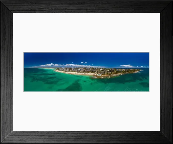 Framed Print : Aerial drone panoramic image of ocean waves on a busy Kings beach, Caloundra, Queensland, Australia Framed Print : Aerial drone panoramic image of ocean waves on a busy Kings beach, Caloundra, Queensland, Australia