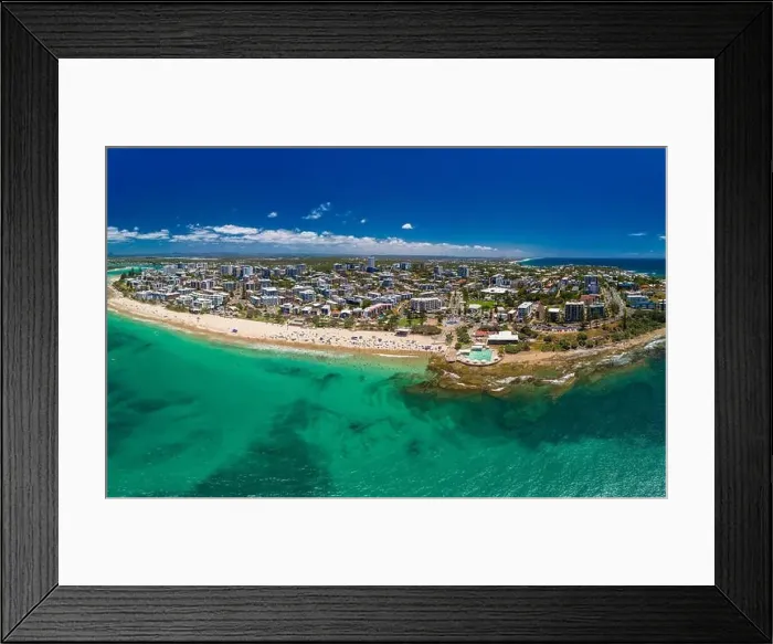 Framed Print : Aerial drone panoramic image of ocean waves on a busy Kings beach, Caloundra, Queensland, Australia Framed Print : Aerial drone panoramic image of ocean waves on a busy Kings beach, Caloundra, Queensland, Australia