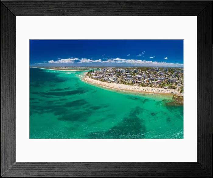 Framed Print : Aerial drone panoramic image of ocean waves on a busy Kings beach, Caloundra, Queensland, Australia Framed Print : Aerial drone panoramic image of ocean waves on a busy Kings beach, Caloundra, Queensland, Australia