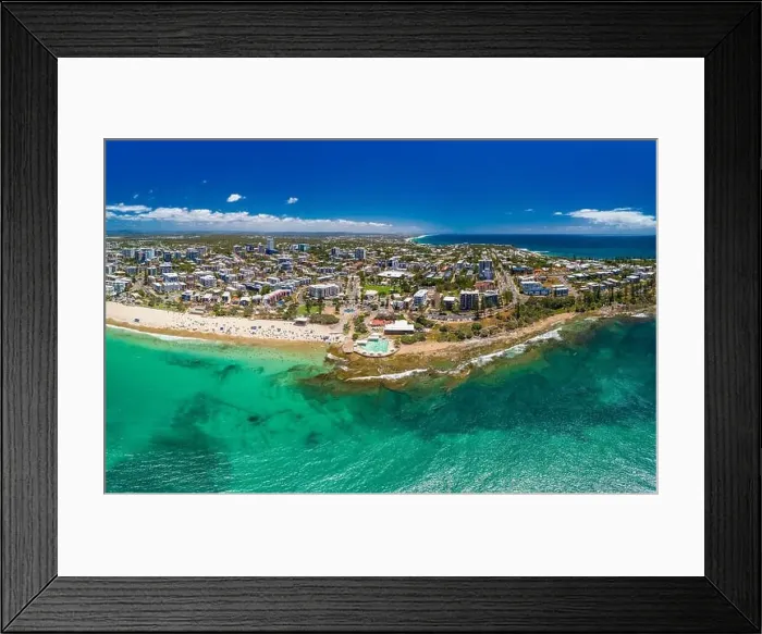 Framed Print : Aerial drone panoramic image of ocean waves on a busy Kings beach, Caloundra, Queensland, Australia Framed Print : Aerial drone panoramic image of ocean waves on a busy Kings beach, Caloundra, Queensland, Australia