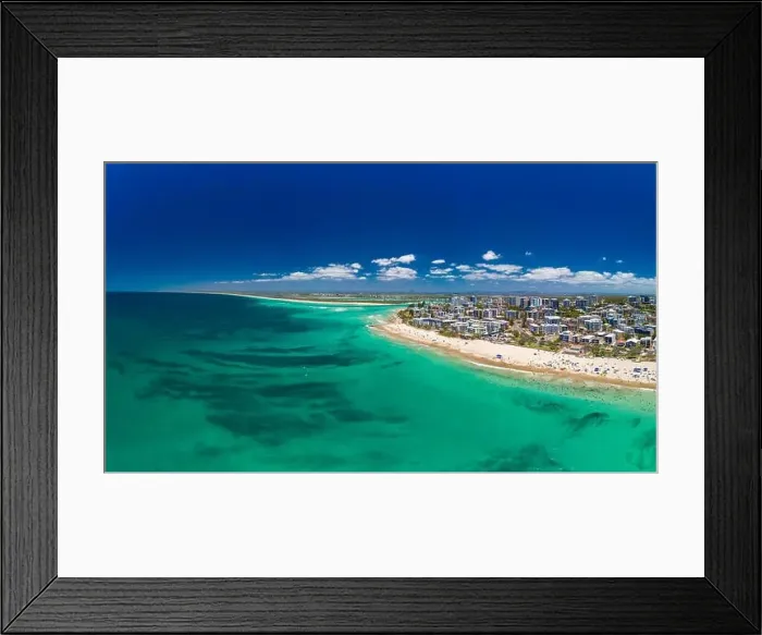 Framed Print : Aerial drone panoramic image of ocean waves on a busy Kings beach, Caloundra, Queensland, Australia Framed Print : Aerial drone panoramic image of ocean waves on a busy Kings beach, Caloundra, Queensland, Australia