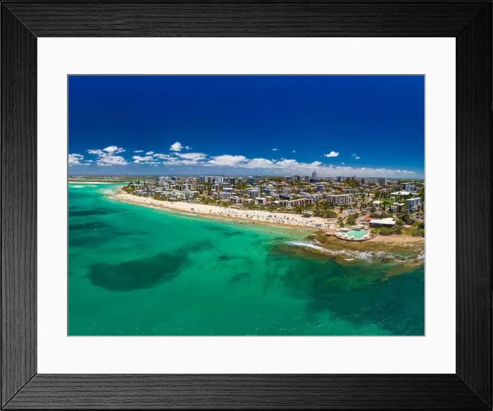 Framed Print : Aerial drone panoramic image of ocean waves on a busy Kings beach, Caloundra, Queensland, Australia Framed Print : Aerial drone panoramic image of ocean waves on a busy Kings beach, Caloundra, Queensland, Australia