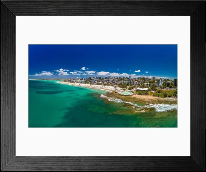 Framed Print : Aerial drone panoramic image of ocean waves on a busy Kings beach, Caloundra, Queensland, Australia Framed Print : Aerial drone panoramic image of ocean waves on a busy Kings beach, Caloundra, Queensland, Australia