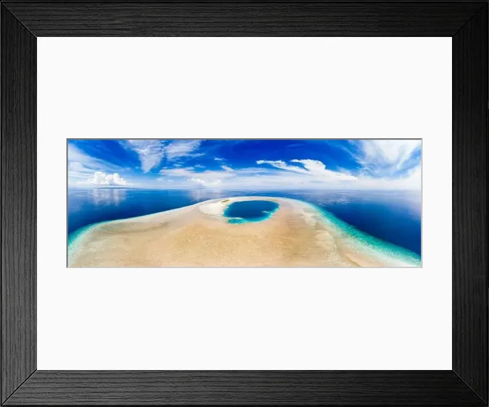 Framed Print : Aerial idyllic atoll, scenic travel destination Maldives Polinesia Framed Print : Aerial idyllic atoll, scenic travel destination Maldives Polinesia