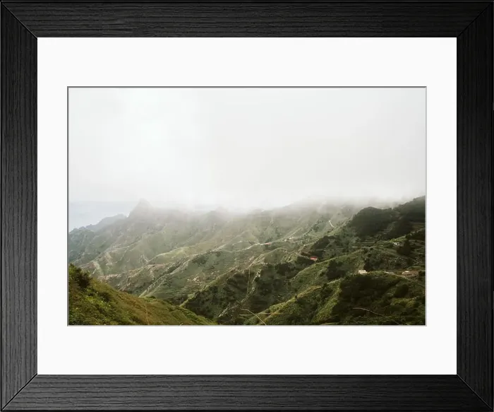 Framed Print : Amazing drone view of thick fog over majestic rough hills in magnificent nature Framed Print : Amazing drone view of thick fog over majestic rough hills in magnificent nature