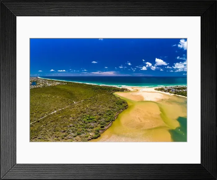 Framed Print : Aerial drone view of beach and Currimundi Lake, Caloundra, Sunshine Coast, Queensland, Australia Framed Print : Aerial drone view of beach and Currimundi Lake, Caloundra, Sunshine Coast, Queensland, Australia