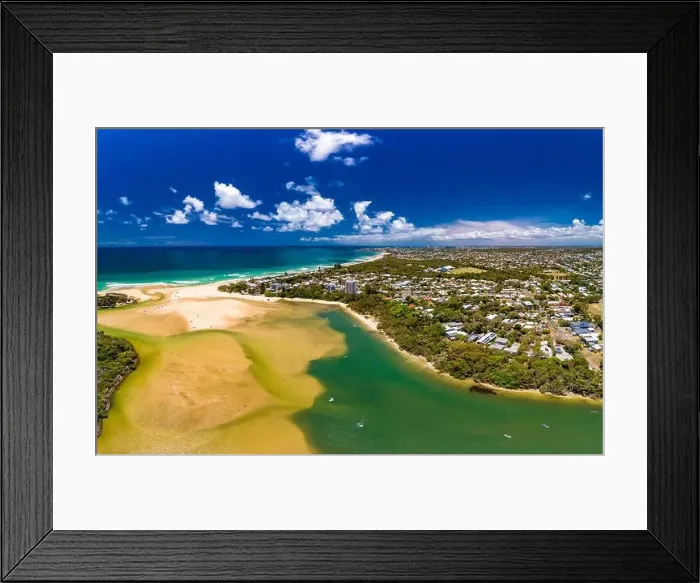 Framed Print : Aerial drone view of beach and Currimundi Lake, Caloundra, Sunshine Coast, Queensland, Australia Framed Print : Aerial drone view of beach and Currimundi Lake, Caloundra, Sunshine Coast, Queensland, Australia