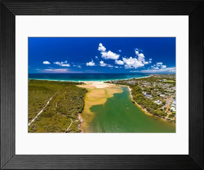 Framed Print : Aerial drone view of beach and Currimundi Lake, Caloundra, Sunshine Coast, Queensland, Australia Framed Print : Aerial drone view of beach and Currimundi Lake, Caloundra, Sunshine Coast, Queensland, Australia
