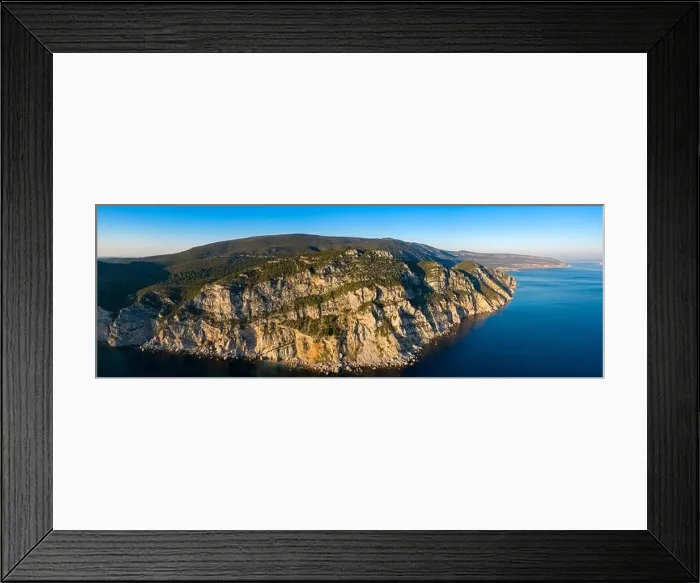 Framed Print : Panoramic view of steep stone coastal cliffs Framed Print : Panoramic view of steep stone coastal cliffs