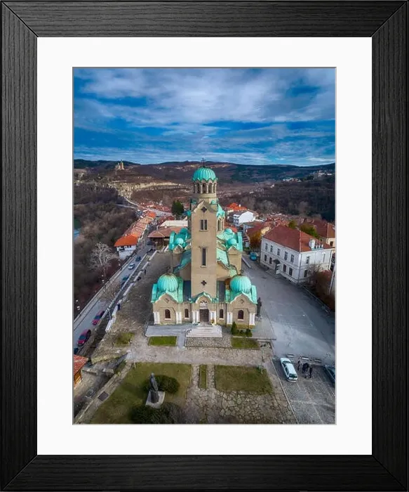 Framed Print : Drone top view of the Patriarchal orthodox Cathedral of the Holy Ascension of God, Veliko Tarnovo, Bulgaria